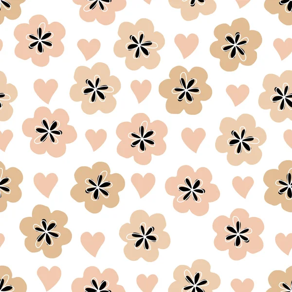 Nahtloser Hintergrund Mit Kindlichem Blumenmuster Weiße Blumen Und Herzen Auf — Stockfoto