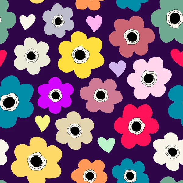 Seamless Background Childish Floral Pattern Flowers Hearts Different Bright Colors — Fotografia de Stock