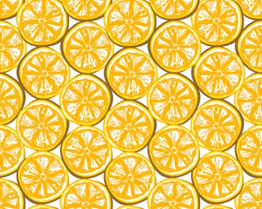 Şeffaf bir yüzeyde duran limon ve portakal dilimlerinin kusursuz deseni. Arkaplan yemek tekstili, kağıt, duvar kağıdı tasarla.