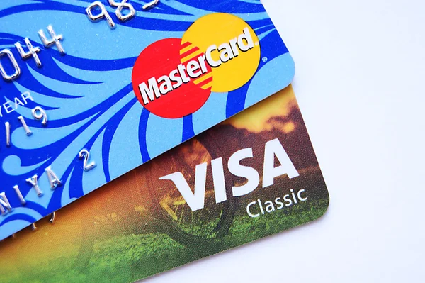 Visa, mastercard, κόκκινο, μπλε, ψώνια, δραστηριότητα — Φωτογραφία Αρχείου