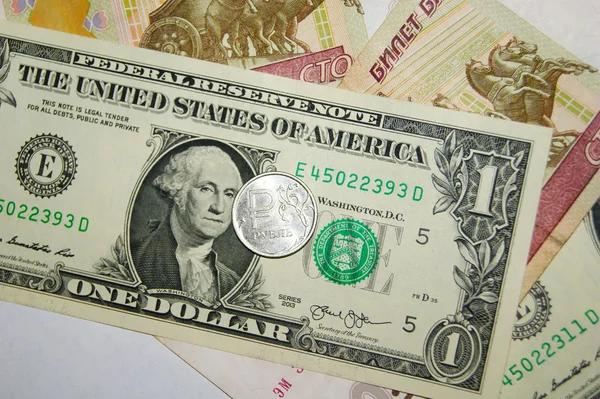 Para, bill, finans, dolar, ruble — Stok fotoğraf