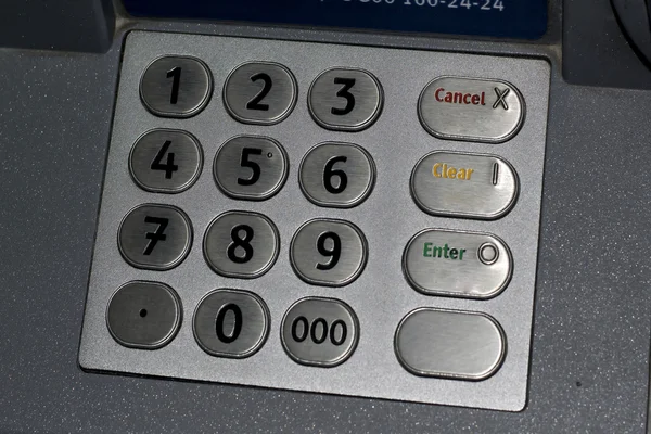 The buttons on the keypad of the ATM closeup