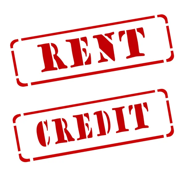 Een rode stempel "huur" en de "krediet" op een witte achtergrond — Stockfoto