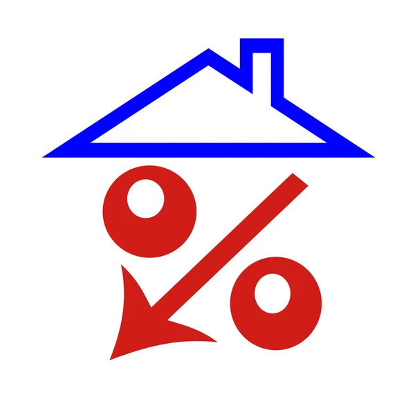 Red percent under the roof (down arrow ) hause — Stock Photo, Image