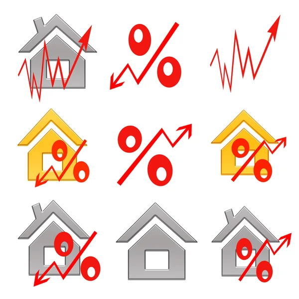 Signo de porcentaje rojo en el fondo de las casas  . —  Fotos de Stock