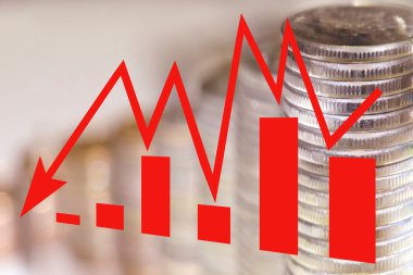 Kırmızı ok - paranın arka planı üzerinde grafik .