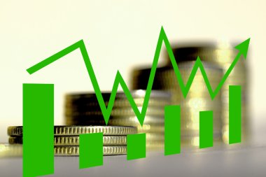 Yeşil simge oku - para bir arka plan üzerinde grafik .