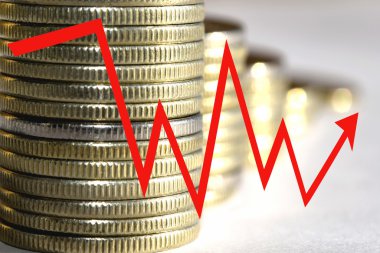 Para bir arka plan üzerinde kırmızı ok simgesi .