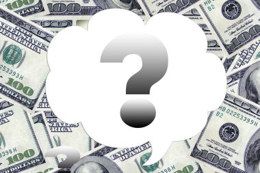 Question mark on a background of money.  clipart
