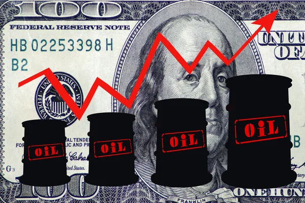 Баррели и график повышения цен на нефтепродукты  . — стоковое фото