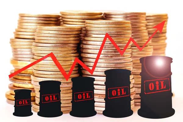Баррели и график повышения цен на нефтепродукты  . — стоковое фото