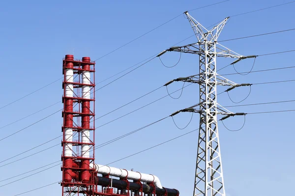 Smokestacks and line of electric — Stock Photo, Image