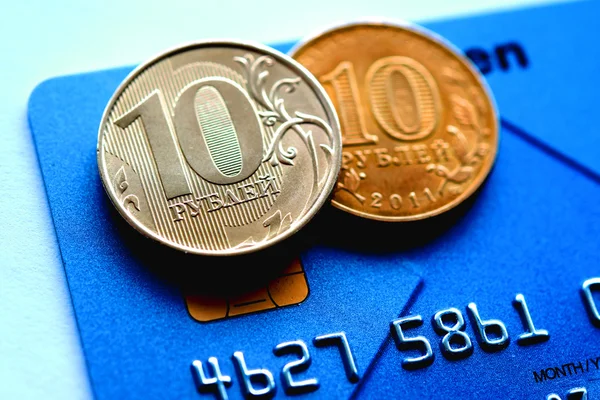 Coin 10 rubles and Bank  card — Stock Photo, Image