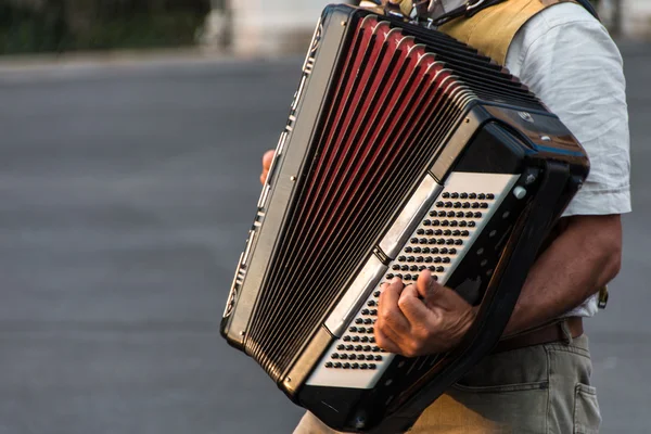 Street musician playing an accordion — Stock Photo, Image