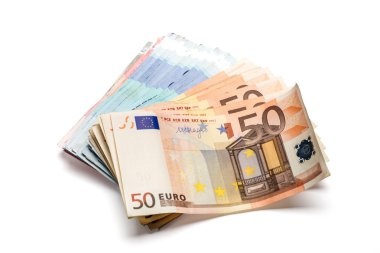Euro banknot çeşitli mezheplerin demet. WH izole
