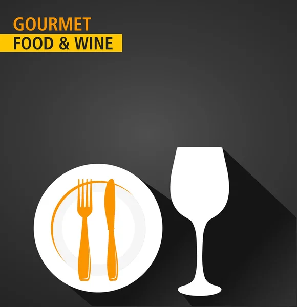 Comida gourmet y servir vino, fondo de menú, tema plano y sombra - vector eps10 — Vector de stock
