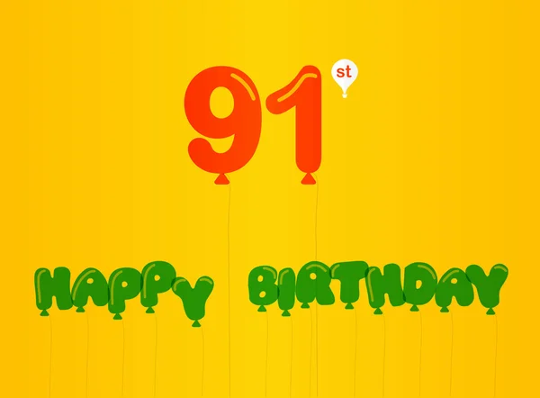 91 ετών γενέθλια γιορτή επίπεδη χρώμα, επίπεδη σύγχρονο διακοσμητικό ύφος επέτειο - εικονογράφηση διάνυσμα — Φωτογραφία Αρχείου