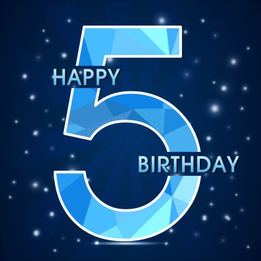 5 Year birthday celebration label, 5th anniversary decorative polygon emblem - vector illustration clipart