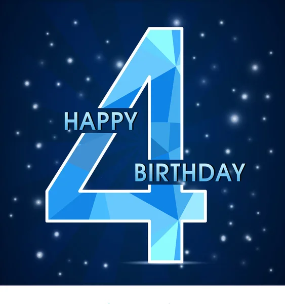 Etiqueta de celebración de cumpleaños de 4 años, emblema de polígono decorativo de 4º aniversario - ilustración vectorial — Vector de stock