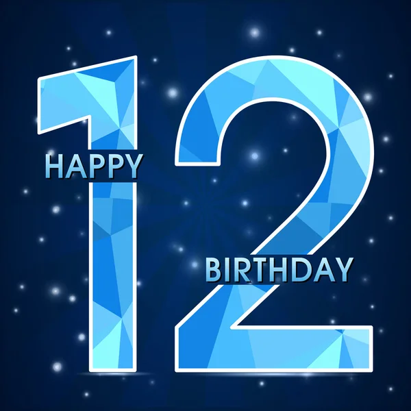 Etiqueta de celebración de cumpleaños de 12 años, 12º aniversario emblema de polígono decorativo - ilustración vectorial — Vector de stock
