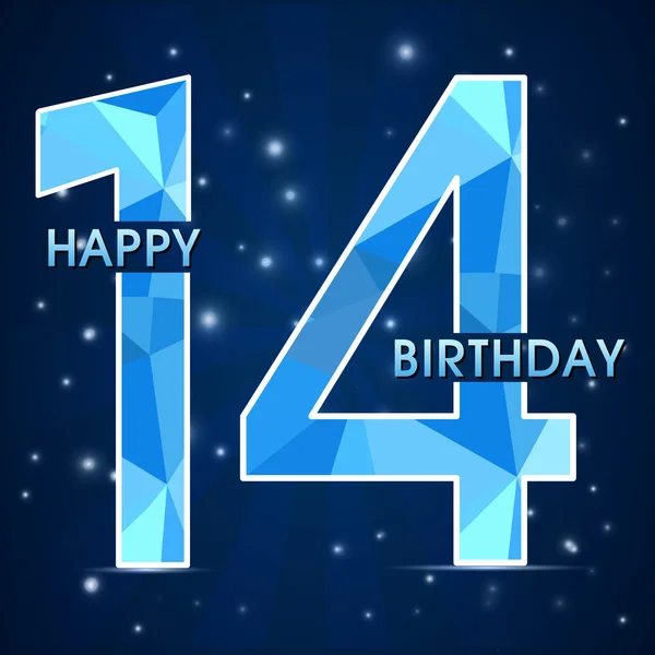 Etiqueta de celebración de cumpleaños de 14 años, emblema de polígono decorativo de 14 aniversario - ilustración vectorial — Vector de stock