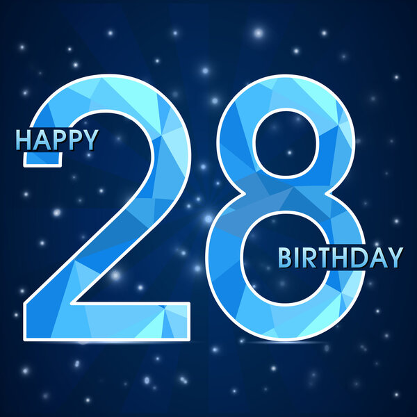 28 year birthday celebration label, 28th anniversary decorative polygon emblem - vector illustration