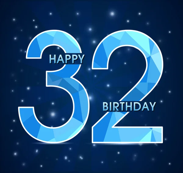 32 year birthday celebration label, 32nd anniversary decorative polygon emblem - vector illustration — Stock Vector