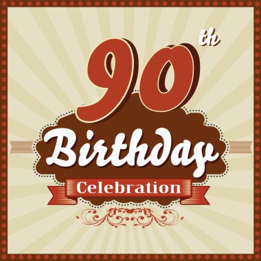 90 yıl kutlama, 90'ıncı doğum gününü retro tarzı kartı