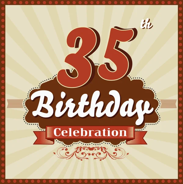 35 Years celebration, 35th happy birthday retro style card — Stock Vector