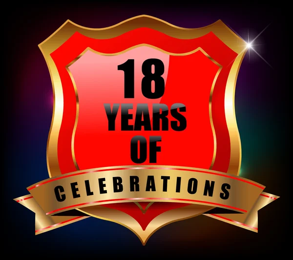 18 Years anniversary golden celebration label badge - vector eps10 — Stock Vector