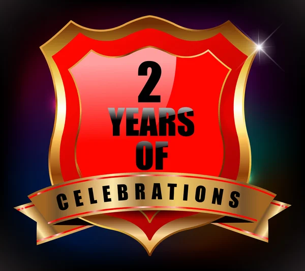 2 Years anniversary golden celebration label badge - vector eps10 — Stock Vector