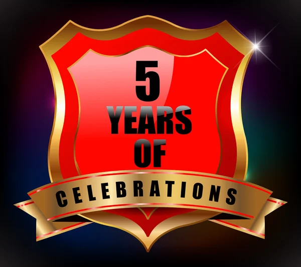 5 anni anniversario distintivo etichetta celebrazione d'oro - vector eps10 — Vettoriale Stock