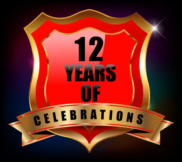 12 lat rocznica złoty celebracja etykieta odznaka - eps10 wektor — Wektor stockowy