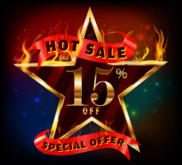 15 off, 15 venta descuento venta caliente con oferta especial y efecto fuego — Archivo Imágenes Vectoriales