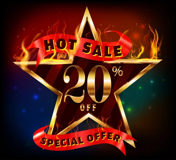 20 off, 20 sale discount hot sale mit Sonderangebot und fire effect — Stockvektor