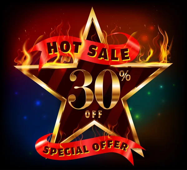 30 off, 30 vente discount vente chaude avec offre spéciale et effet feu — Image vectorielle