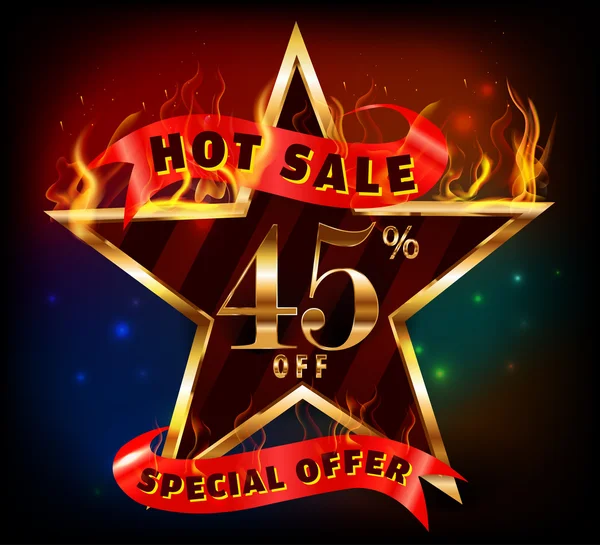 45 off, 45 venta descuento venta caliente con oferta especial y efecto fuego — Archivo Imágenes Vectoriales