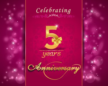 5 year anniversary celebration sparkling card, 5th anniversary vibrant background - vector eps10 clipart