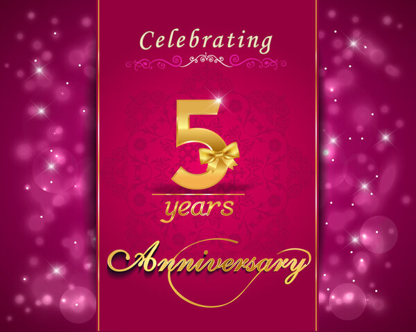 5 year anniversary celebration sparkling card, 5th anniversary vibrant background - vector eps10