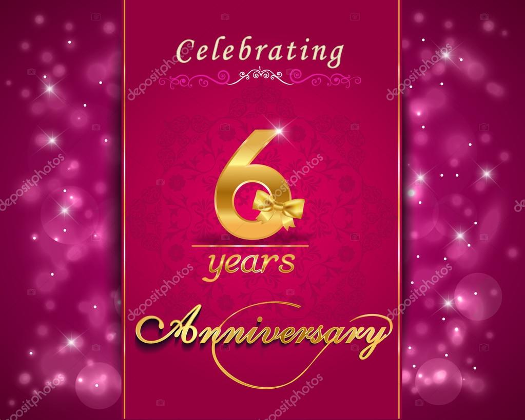 6 year anniversary celebration sparkling card, 6th anniversary vibrant  background - vector eps10 54777815