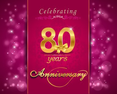 80 year anniversary celebration sparkling card, 80th anniversary vibrant background - vector eps1 clipart