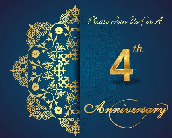 4 年記念日のお祝いパターン設計、4 周年記念の装飾花、華やかな背景、招待カード - ベクトル eps10 — ストックベクタ