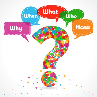 Question diagram of what when where why who how for root cause analysis clipart