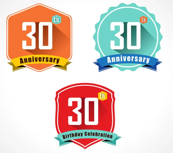 30th aniversário emblema decorativo — Vetor de Stock