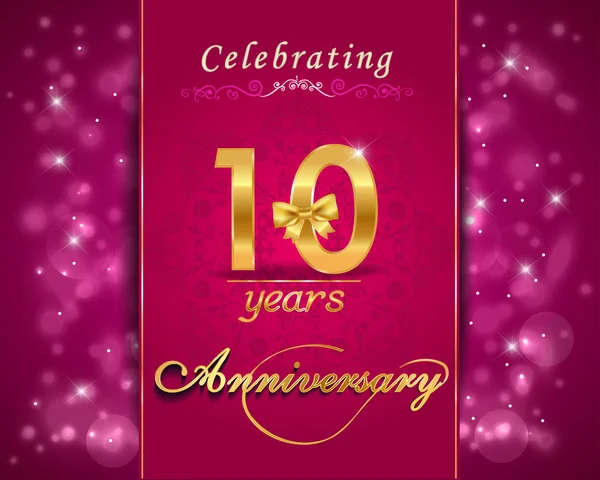 10 year anniversary celebration sparkling card — Stock Vector