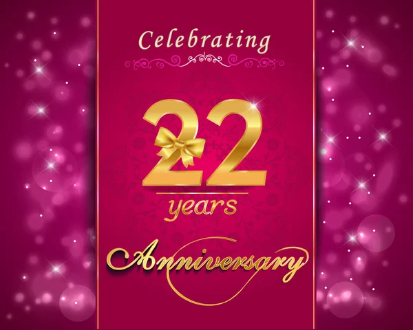22 year anniversary celebration sparkling card — Stock Vector