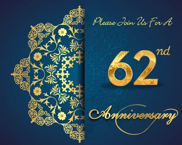 62 anni modello di celebrazione anniversario — Vettoriale Stock