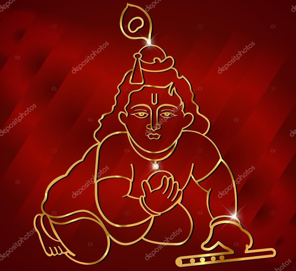 Little Krishna with flute,hindu god krishna artwork Stock Vector ...