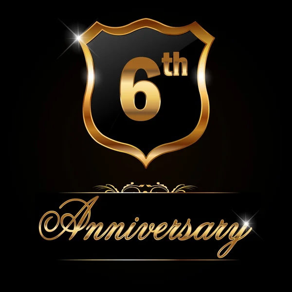 6 year anniversary golden label — Stock Vector
