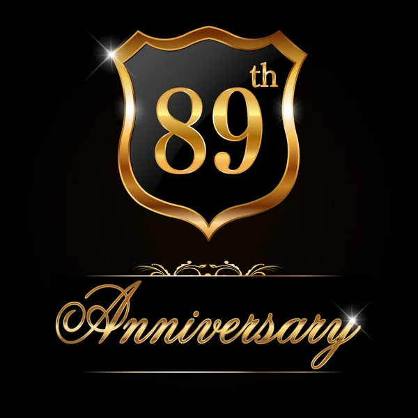 89 year anniversary golden label — Stock Vector